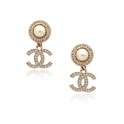 gold chanel drop earrings|white gold Chanel cc earrings.